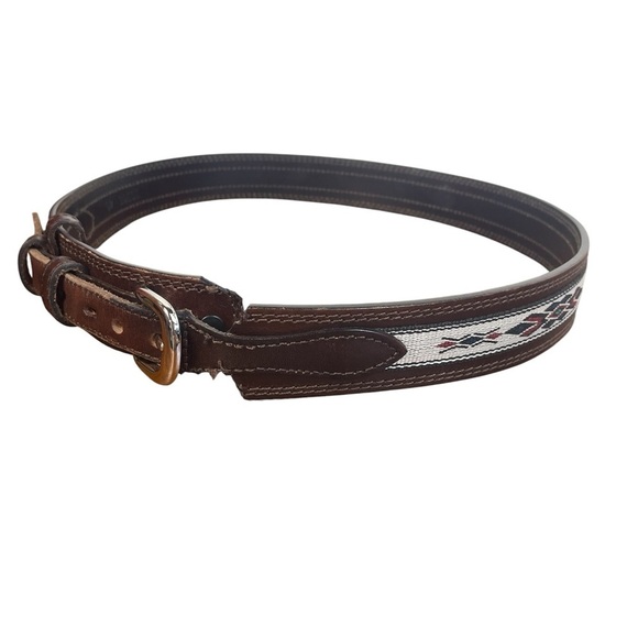 Other - Unbranded Brown Leather Western Cowboy Embroidered Mens Belt GUC